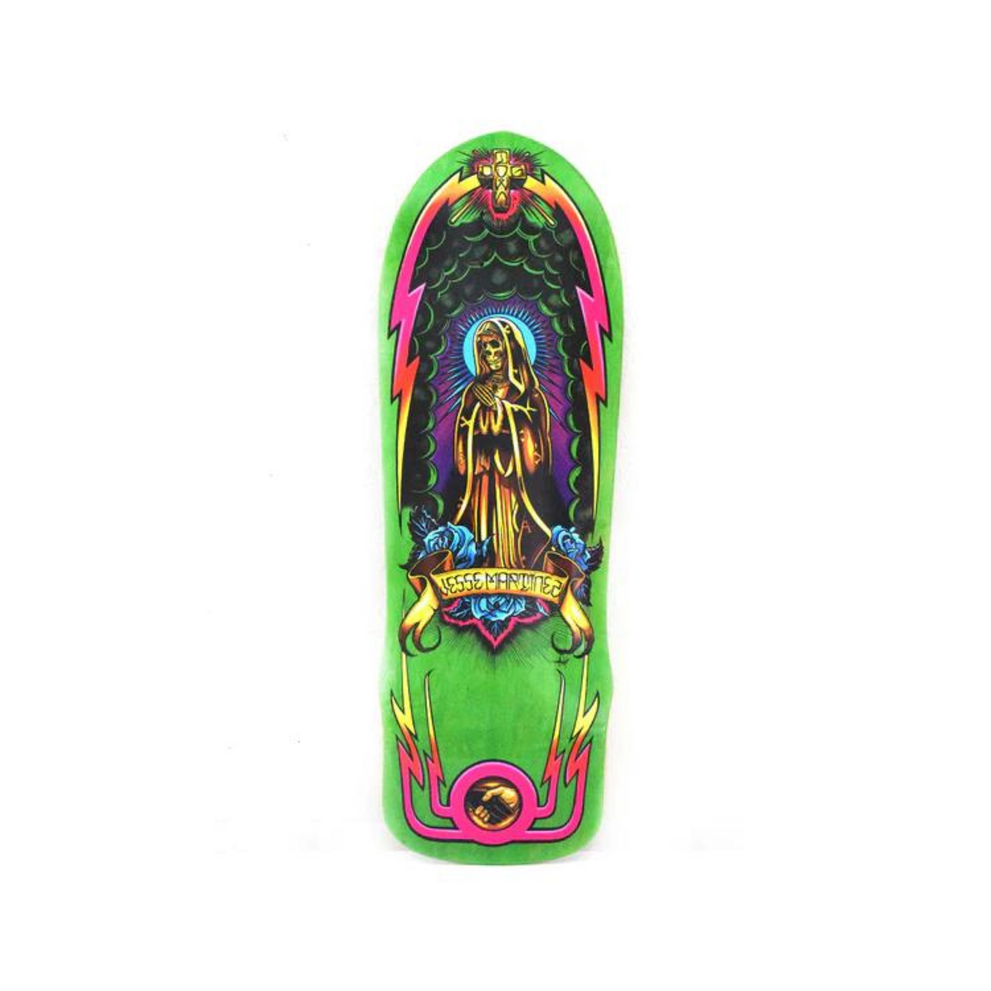 Dogtown Jesse Martinez Guadalupe Handshake Skateboard Deck 10.25" X 30.25" Dark Green Stain
