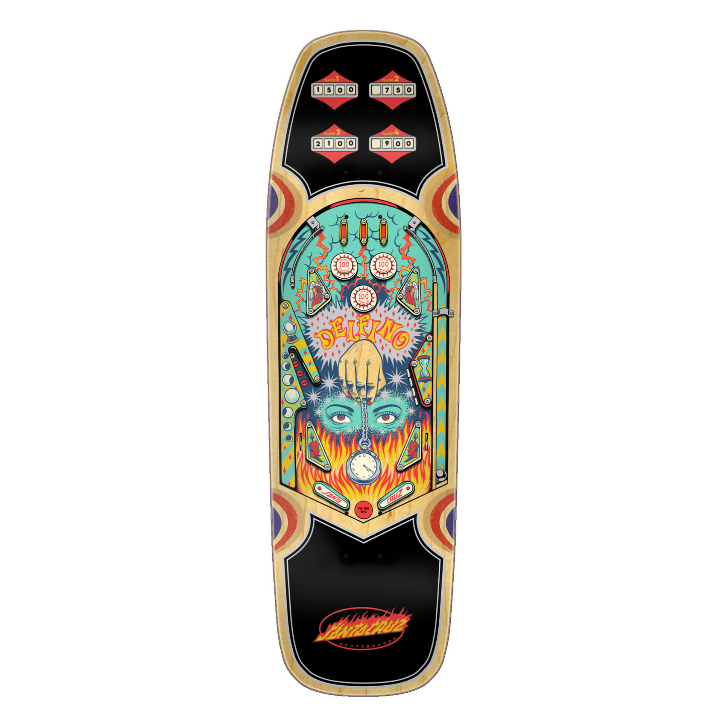 9.14" Delfino Pinball Santa Cruz Shaped Skateboard Deck