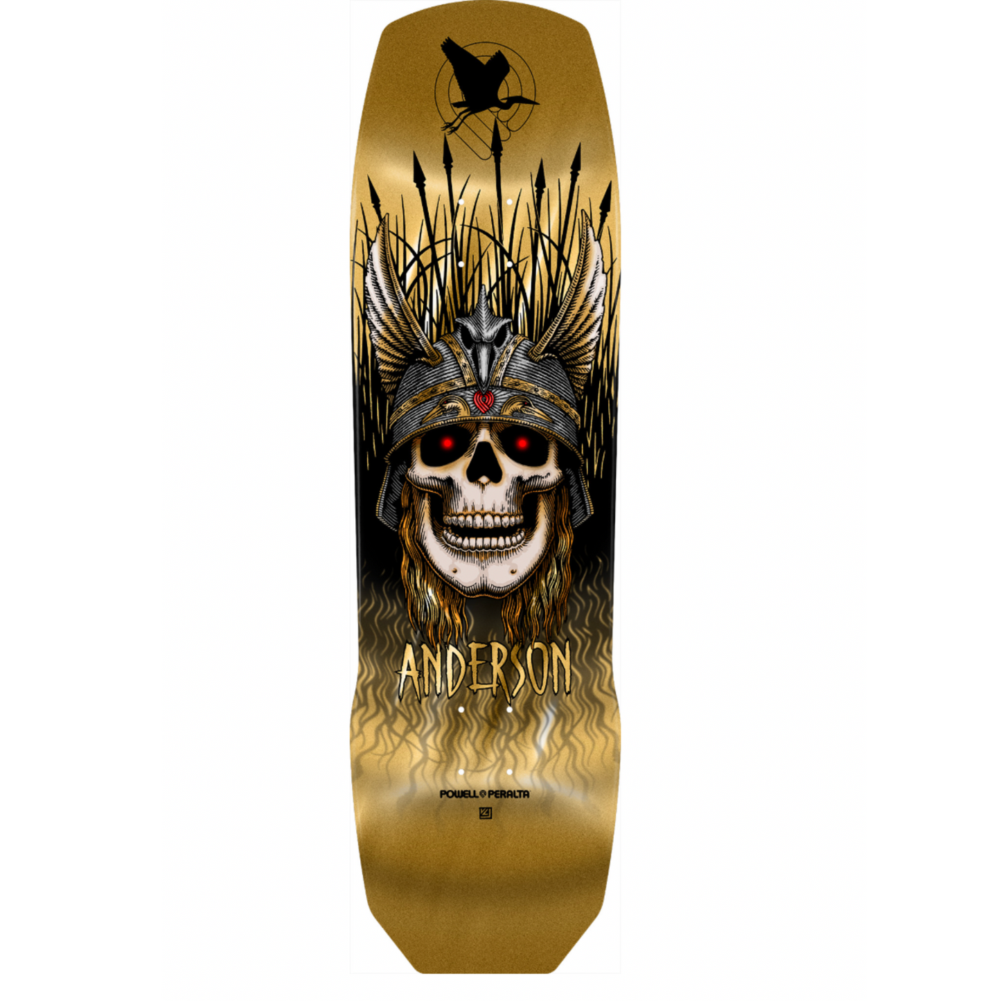 9.13" X 32.8" Powell Peralta Pro Andy Anderson Heron 7-Ply Maple Skateboard Deck Gold Foil