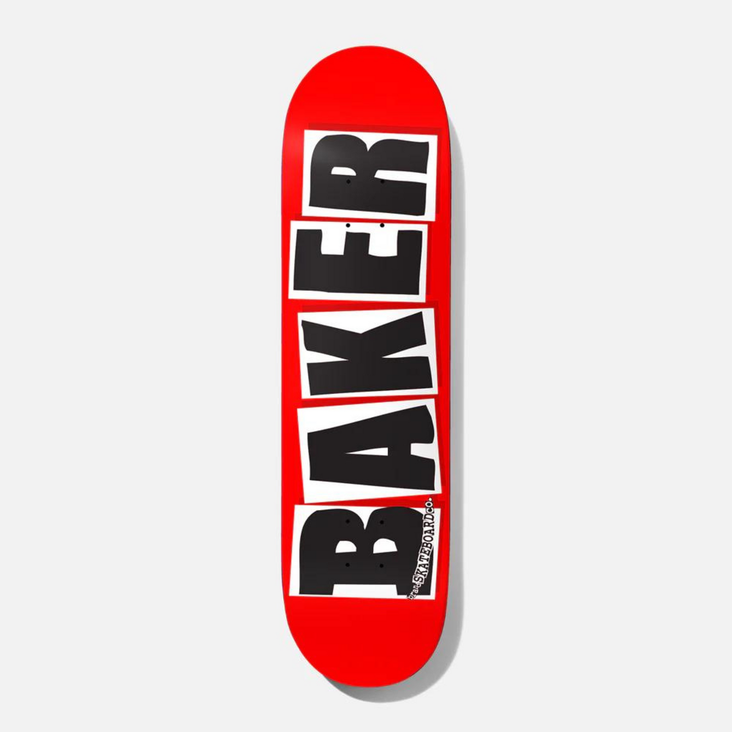 classic baker skateboards brand logo red skateboard  deck with black and white graphic