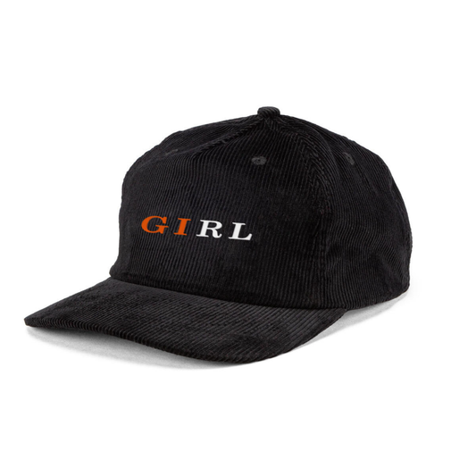 Girl Serif 5 Panel Cord Snap Back Hat - Black