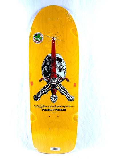 Powell Peralta OG Ray Rodriguez Skull And Sword Reissue Skateboard Deck 10" X 30" YELLOW