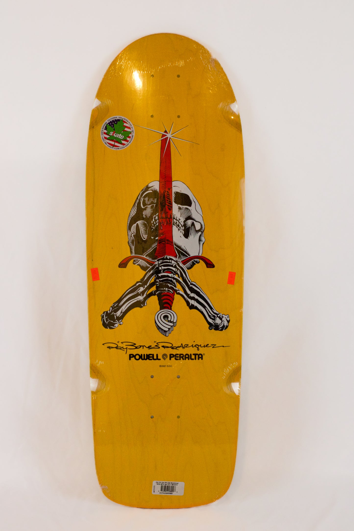 Powell Peralta OG Ray Rodriguez Skull And Sword Reissue Skateboard Deck 10" X 30" YELLOW
